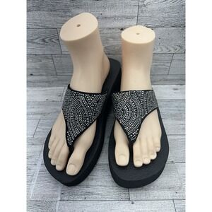 Skechers Vinyasa‎ Stone Candy Black Silver Thong Yoga Foam Sandals Women's 8